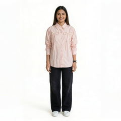 Women’s Embroidered Bow Shirt – Elegant Button-Down Long Sleeve Top | Cute Smart Casual & Office Wear