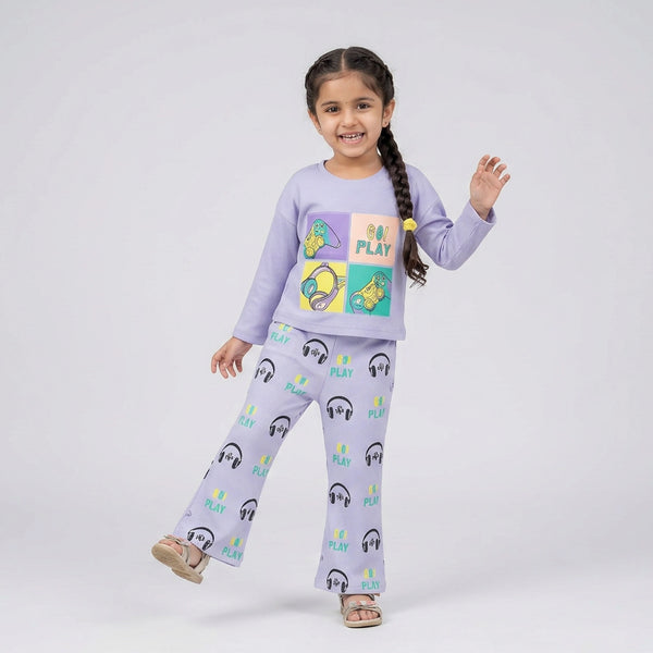 Girls Graphic Co-Ord Set – Cute Printed Sweatshirt & Flared Pants Outfit for Kids
