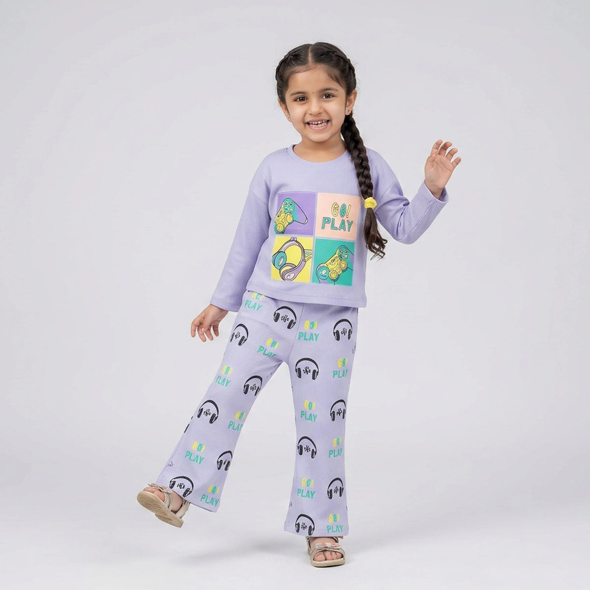 Girls Graphic Co-Ord Set – Cute Printed Sweatshirt & Flared Pants Outfit for Kids - image 1