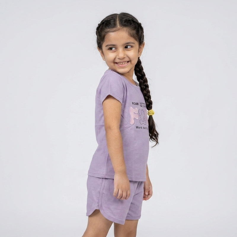 Girls Printed Co-Ord Set – Casual T-Shirt & Shorts Summer Outfit for Kids