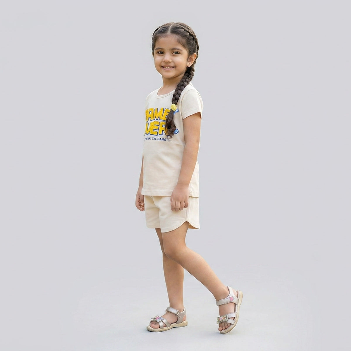Kids Game Over Graphic Print T-Shirt with Drawstring Shorts Set