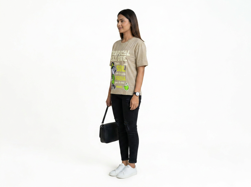 Women’s Tropical Culture Graphic T-Shirt – Casual Printed Cotton Tee