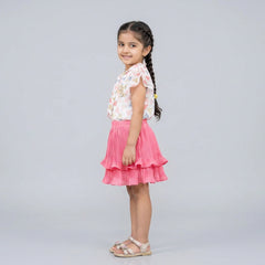 Girls Pink Pleated Skirt & Printed Top Set – Stylish Party Wear Outfit for Kids