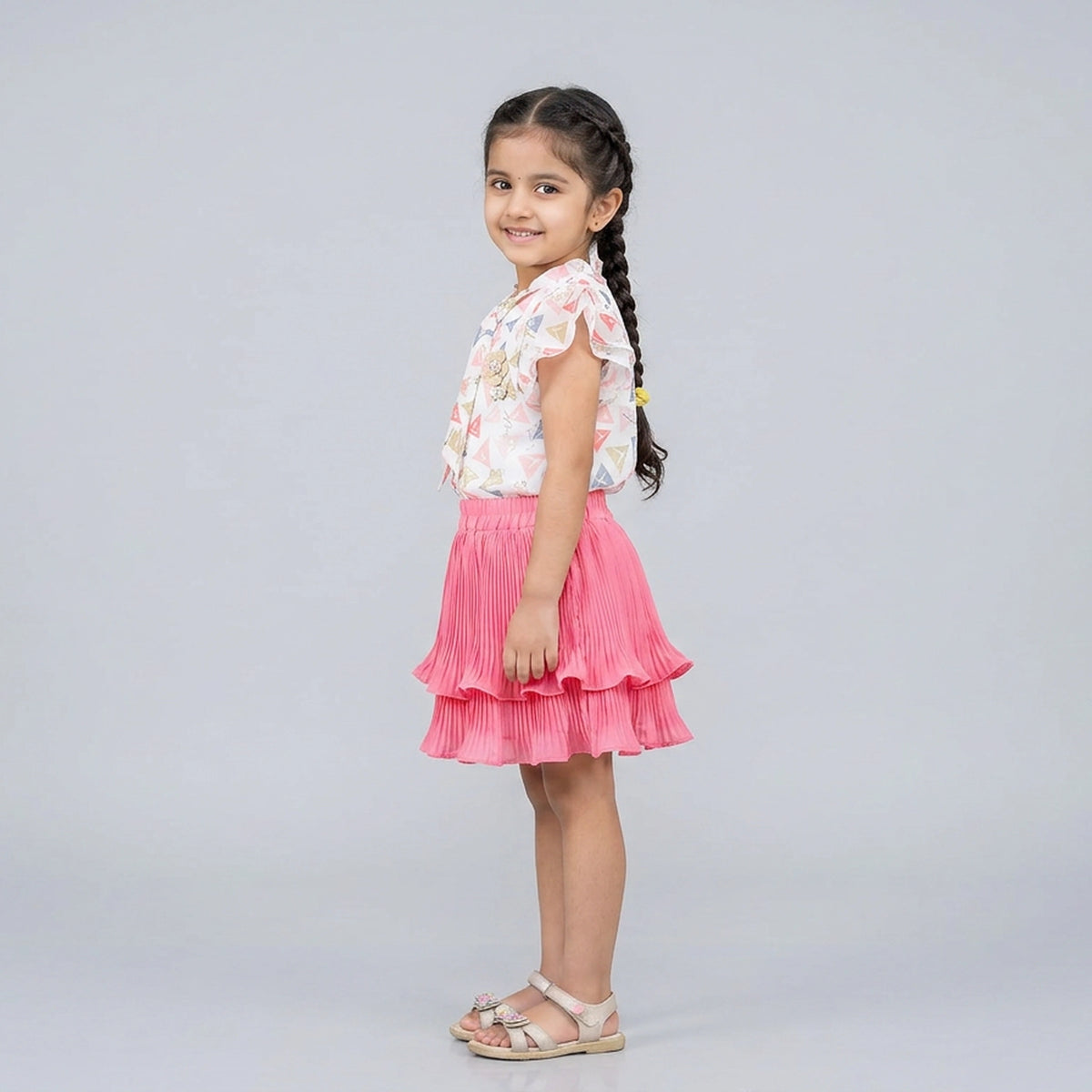 Girls Pink Pleated Skirt & Printed Top Set – Stylish Party Wear Outfit for Kids - image 2