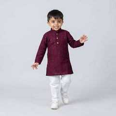 Boys Embroidered Kurta Set with White Pajama – Festive Ethnic Wear for Kids