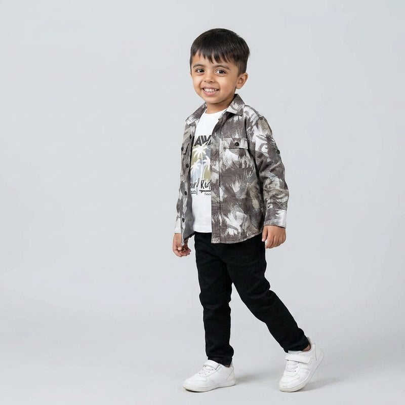 Boys Abstract Printed Shirt with Black Jeans – Stylish Smart Casual Kids Outfit