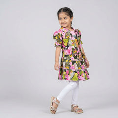 Girls Tropical Floral Dress Set with Matching Jacket – Stylish Party Wear Outfit for Kids