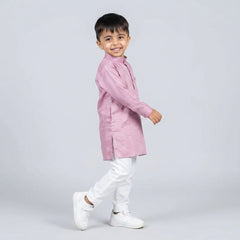 Boys Pink Kurta Set with White Pajama – Classic Festive Ethnic Wear for Kids