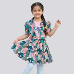 Girls Tropical Floral Dress Set with Matching Jacket – Stylish Party Wear Outfit for Kids