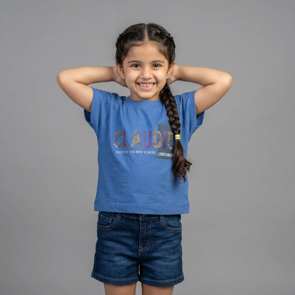 Girls  Graphic Print Cotton T-Shirt pair with Typography Design