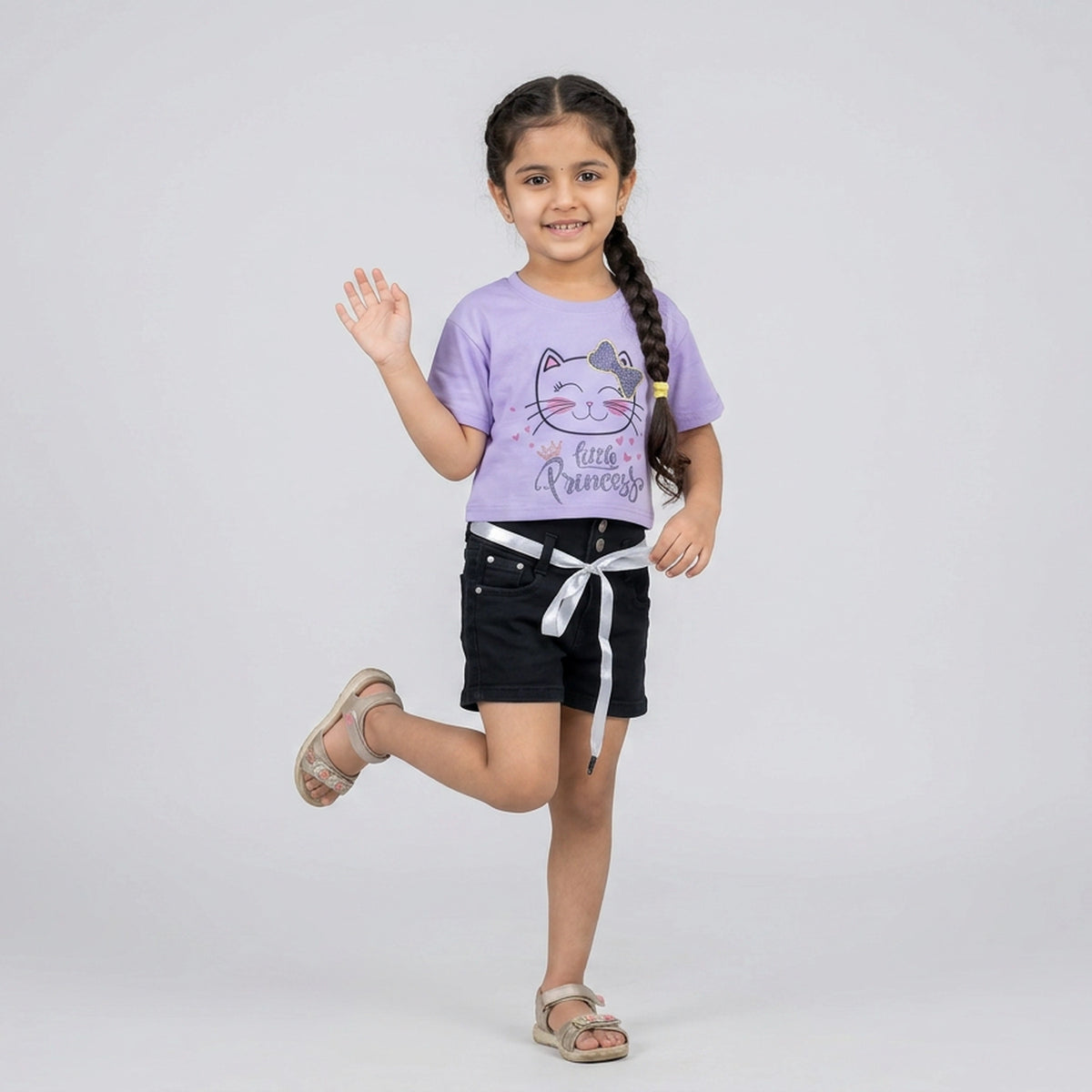 Girls Little Queen Cat Print T-Shirt
