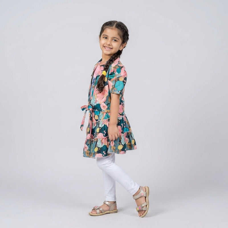 Girls Tropical Floral Dress Set with Matching Jacket – Stylish Party Wear Outfit for Kids