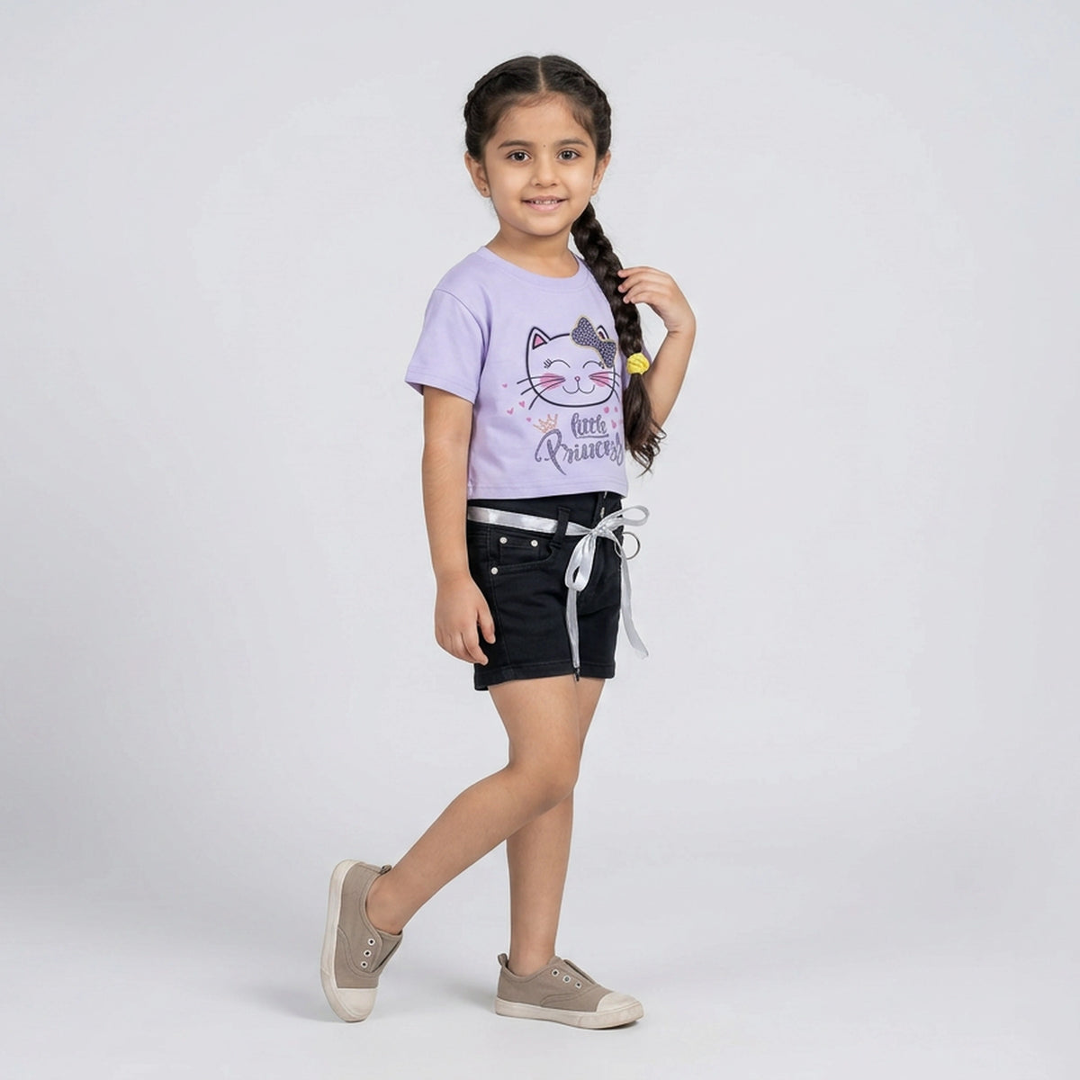 Girls Little Queen Cat Print T-Shirt