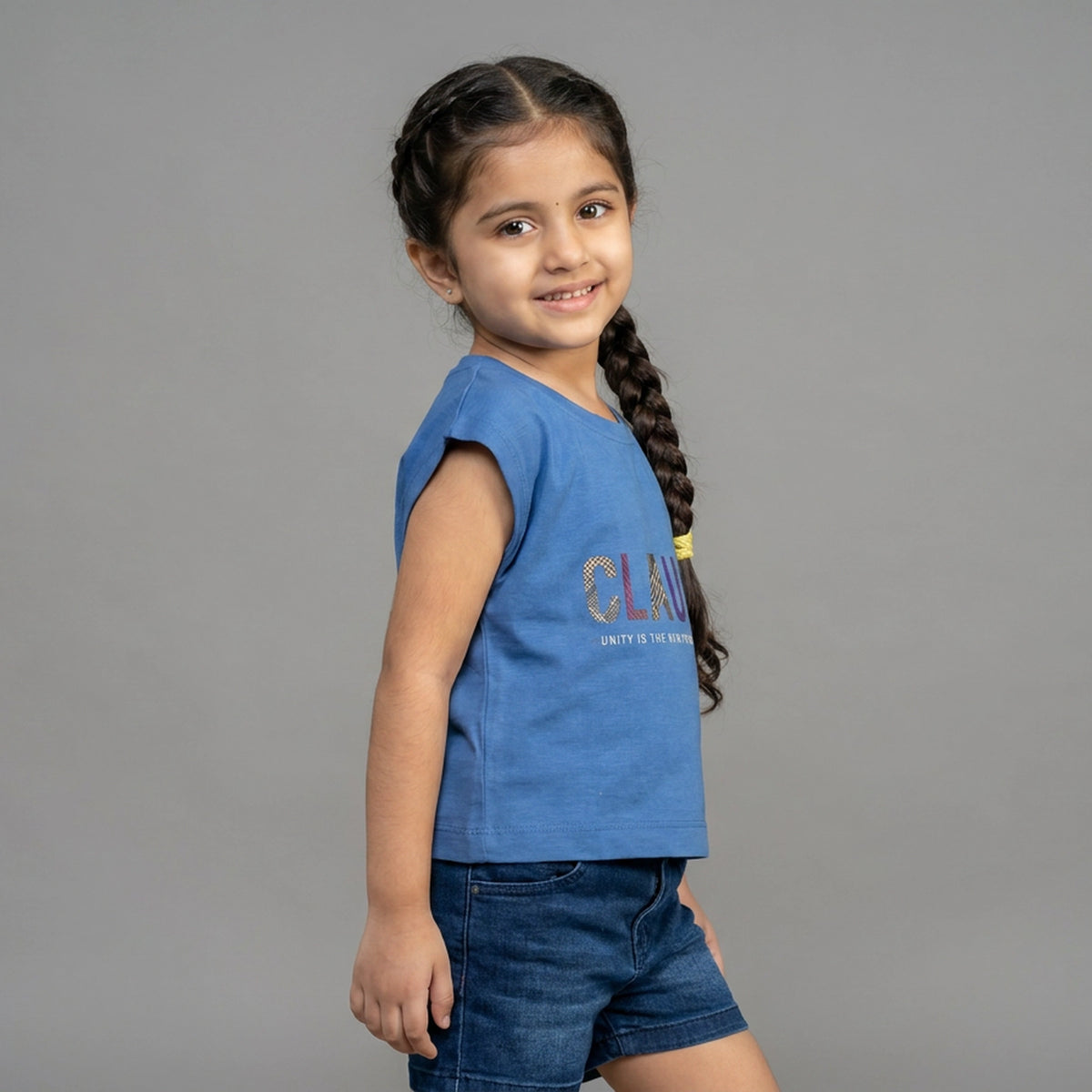 Girls  Graphic Print Cotton T-Shirt pair with Typography Design