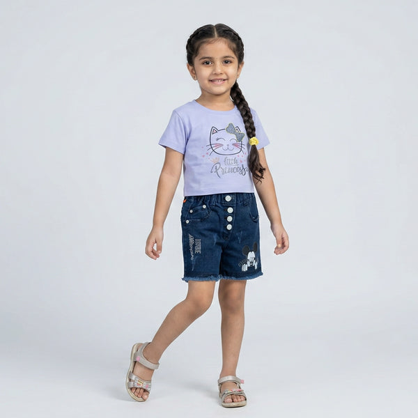 Girls Little Queen Cat Print T-Shirt