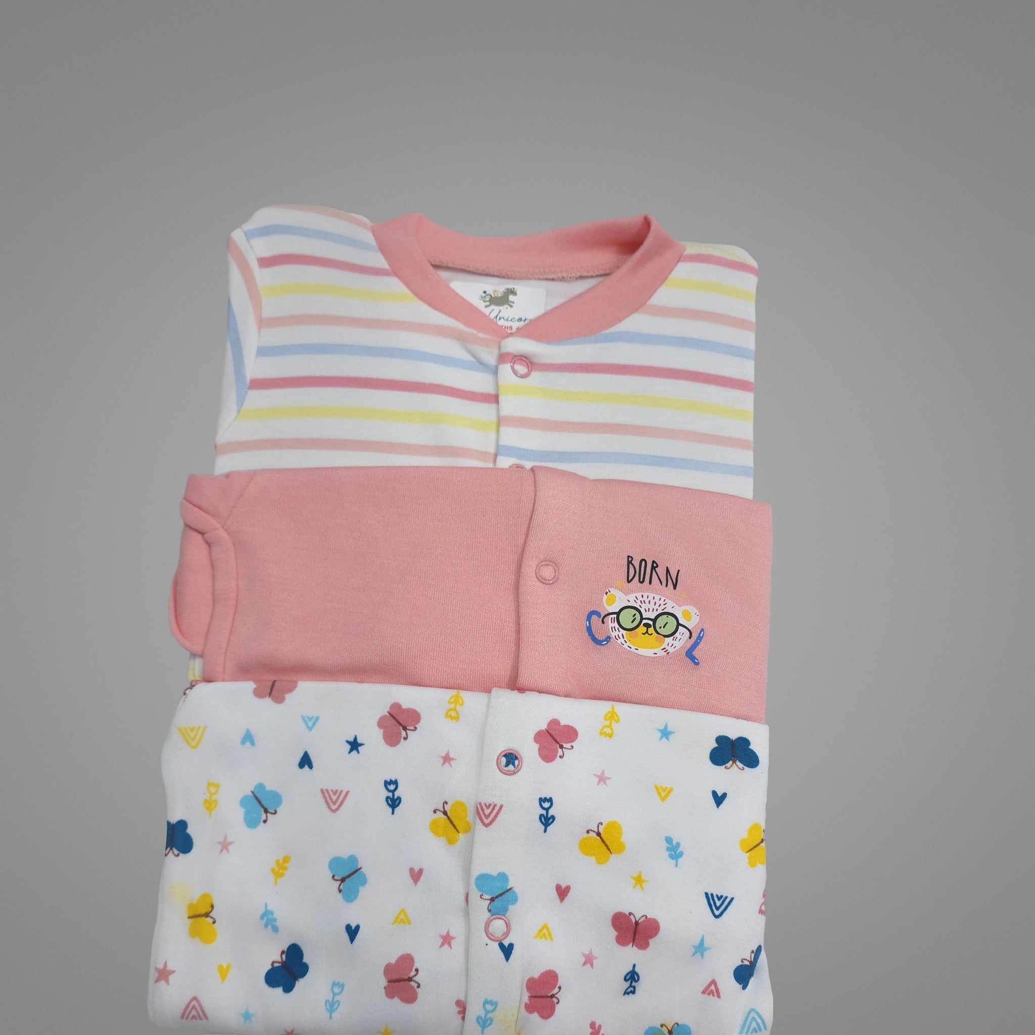 Premium Baby Sleepsuits (Set of 3) – Soft Breathable Cotton
