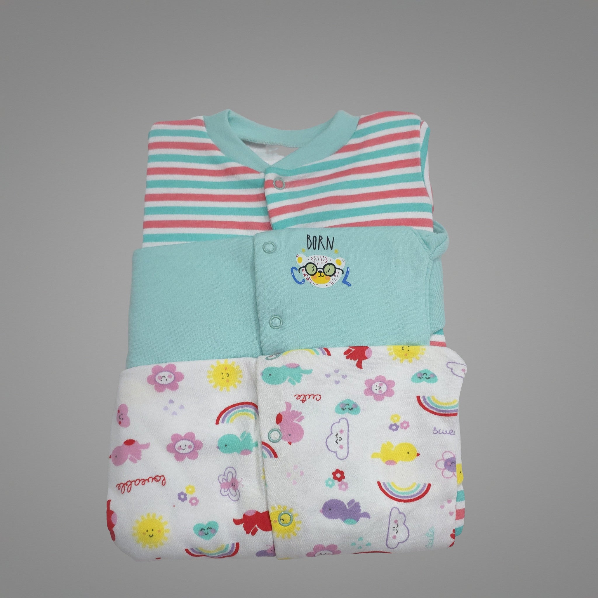Premium Baby Sleepsuits (Set of 3) – Soft Breathable Cotton