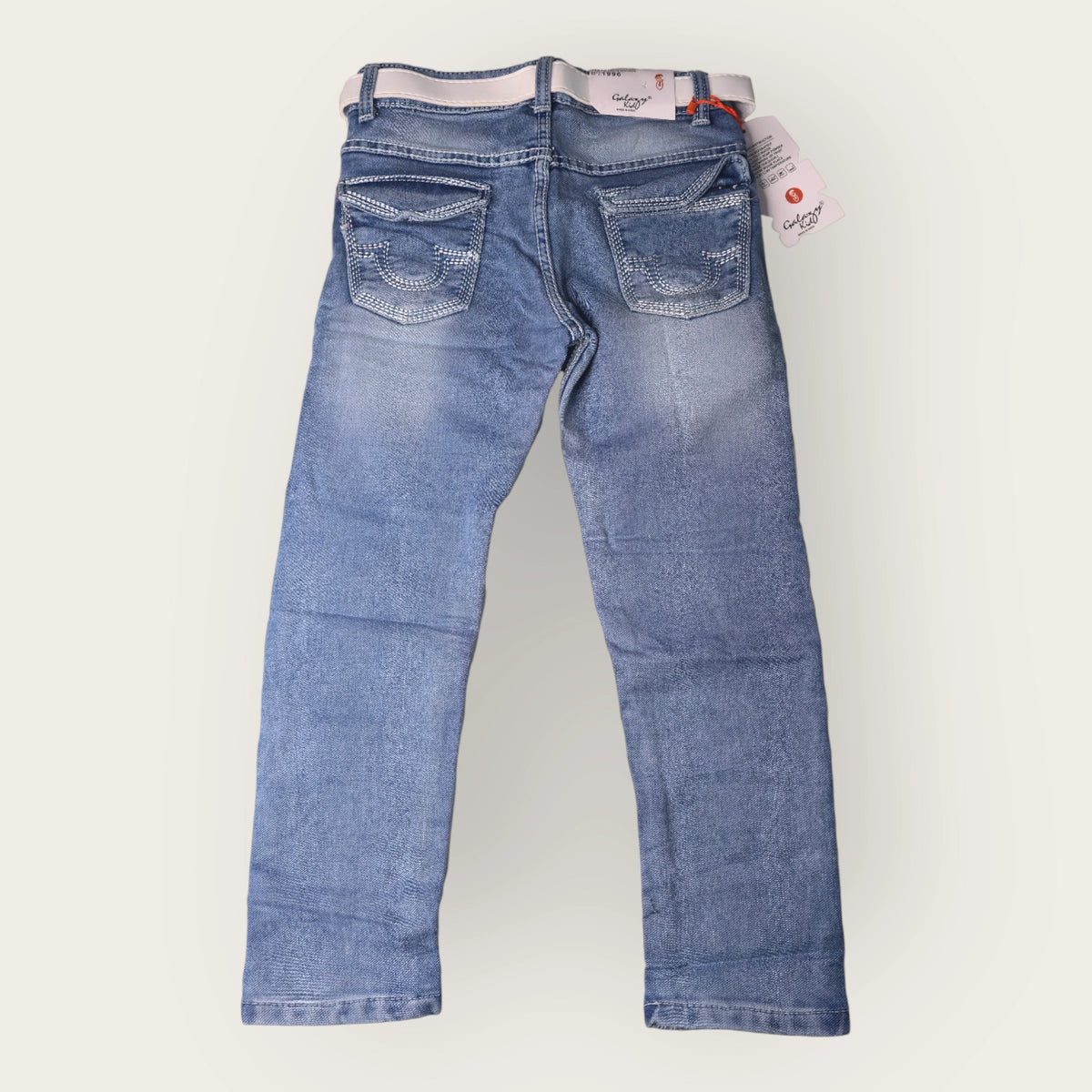 Light Blue Slim Fit Denim Jeans for Boys with White Belt – Trendy Kids Jeans | MetroVibe - image 2