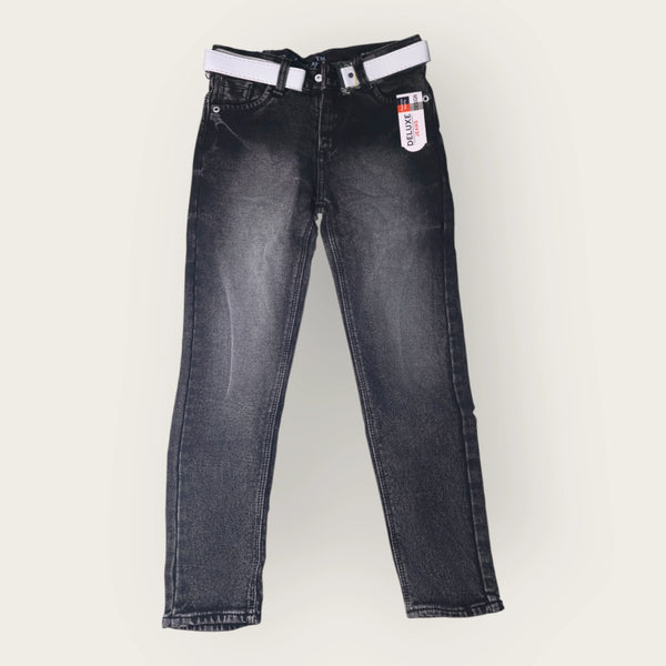 Boys Black Denim Jeans with White Belt – Classic Kids Casual Wear