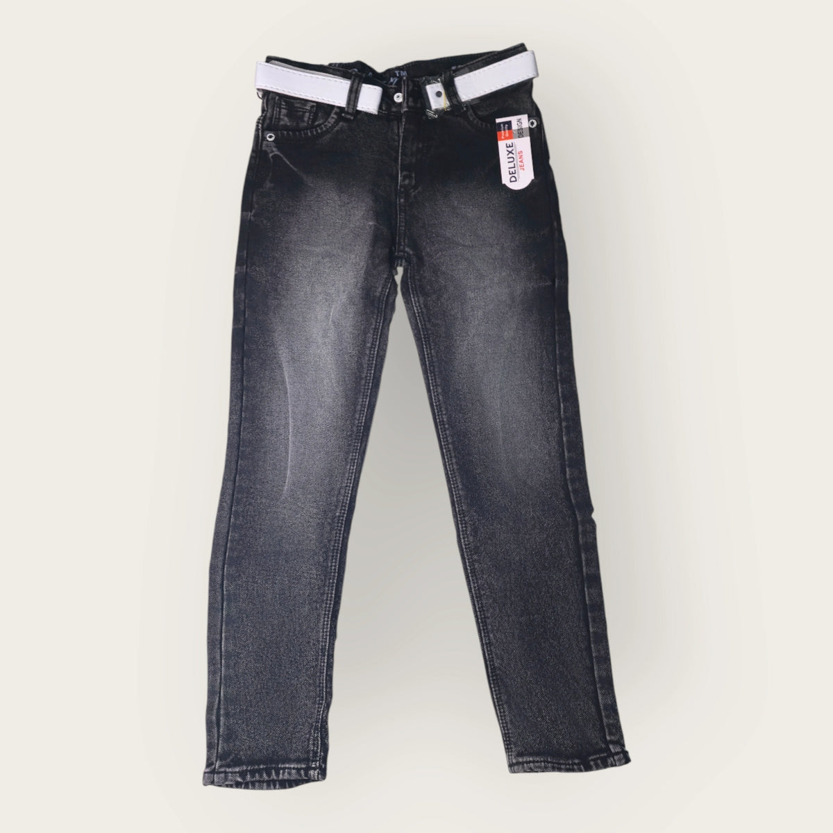 Boys Black Denim Jeans with White Belt – Classic Kids Casual Wear - image 2