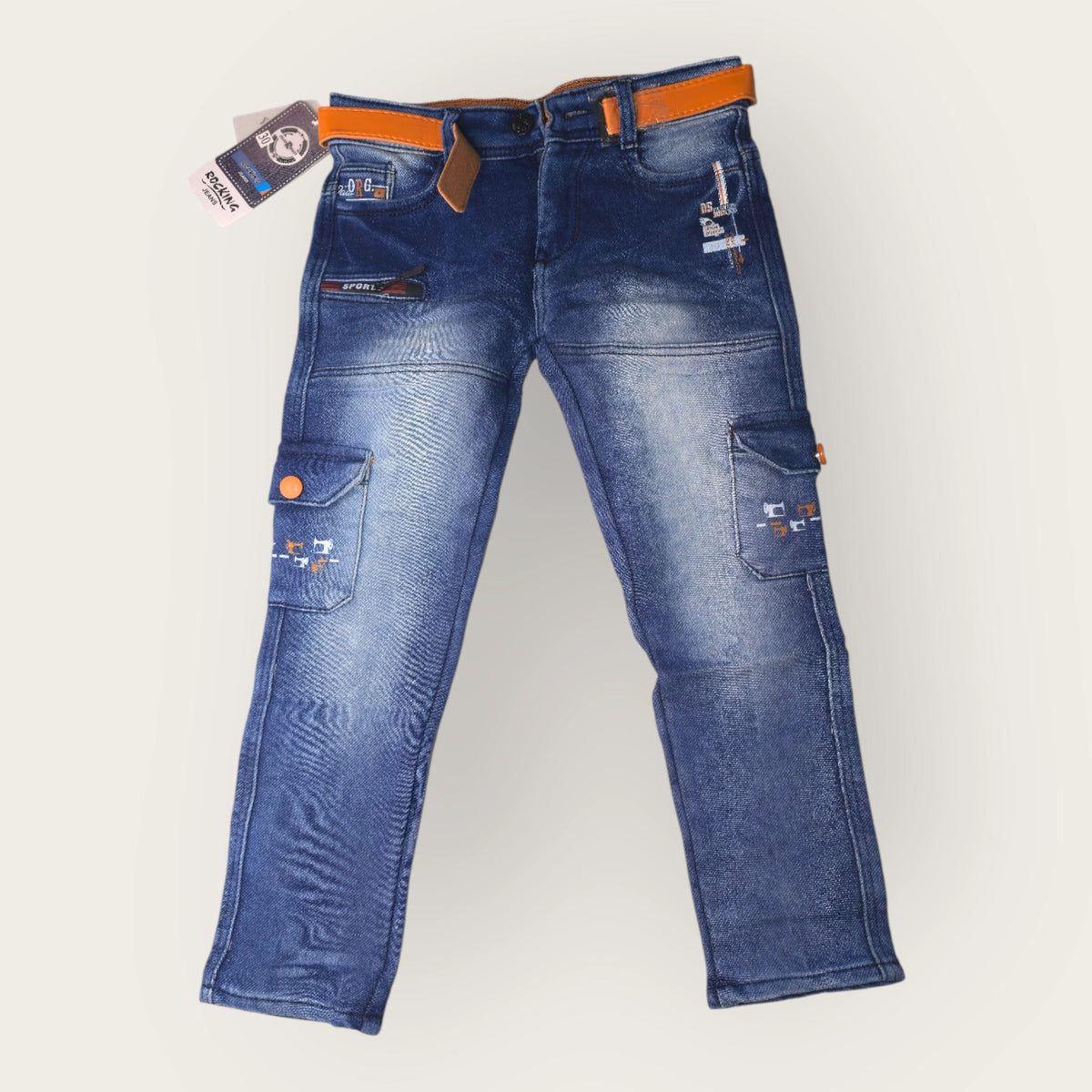 Boys Blue Cargo Denim Jeans with Belt – Stylish & Comfortable Kids Jeans | MetroVibe - image 1