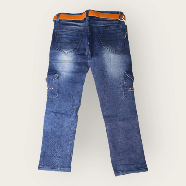 Boys Blue Cargo Denim Jeans with Belt – Stylish & Comfortable Kids Jeans | MetroVibe