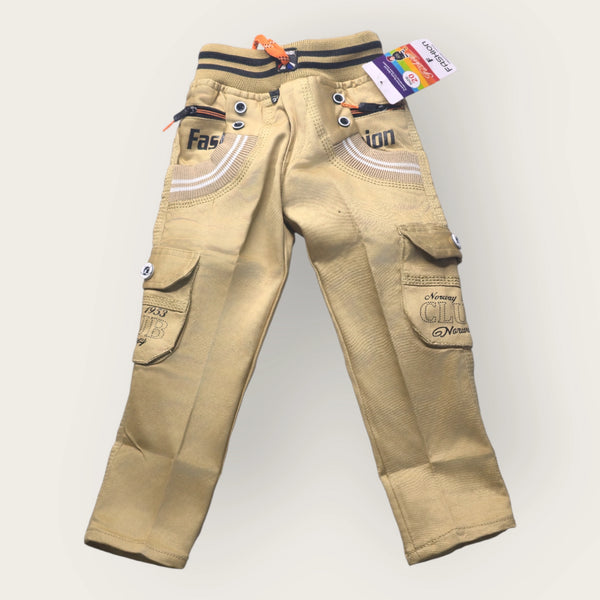 Boys Beige Jogger Pants – Trendy Cargo Style Kids Trousers