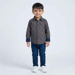 Boys Grey Printed Shirt with Denim Jeans – Smart Casual Outfit for Kids