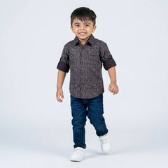 Boys Grey Printed Shirt with Denim Jeans – Smart Casual Outfit for Kids