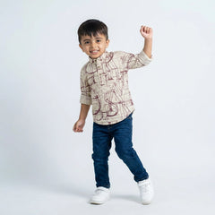 Boys Printed Kurta Shirt with Denim Jeans – Casual Ethnic Fusion Wear for Kids