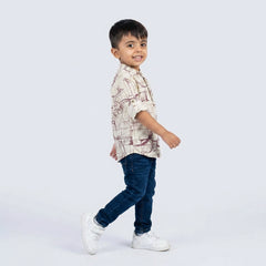 Boys Printed Kurta Shirt with Denim Jeans – Casual Ethnic Fusion Wear for Kids