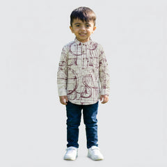 Boys Printed Kurta Shirt with Denim Jeans – Casual Ethnic Fusion Wear for Kids