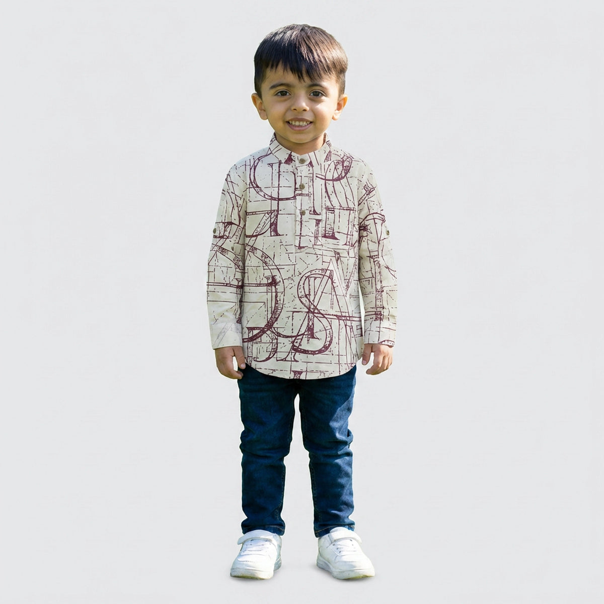 Boys Printed Kurta Shirt with Denim Jeans – Casual Ethnic Fusion Wear for Kids - image 2