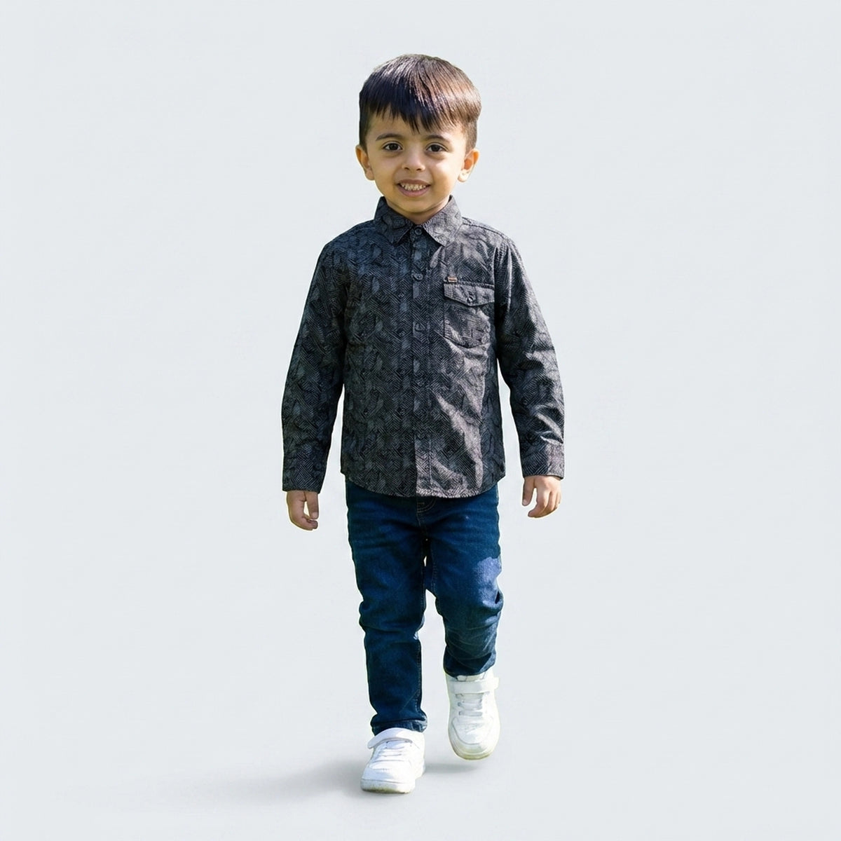 Boys Grey Printed Shirt with Denim Jeans – Smart Casual Outfit for Kids - image 6