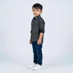 Boys Grey Printed Shirt with Denim Jeans – Smart Casual Outfit for Kids