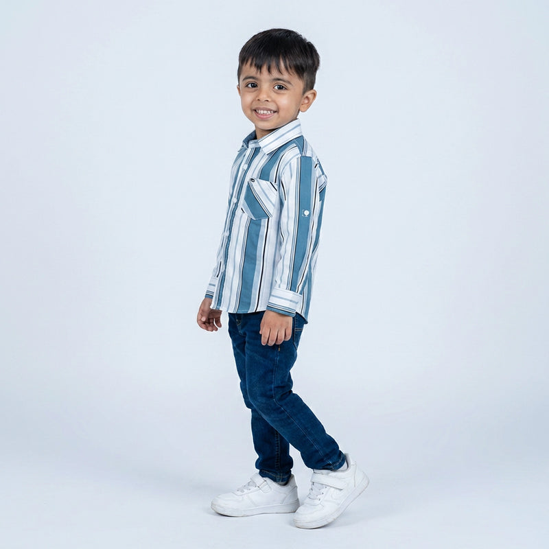 Boys Striped Shirt with Denim Jeans – Smart Casual Kids Outfit for Everyday Wear