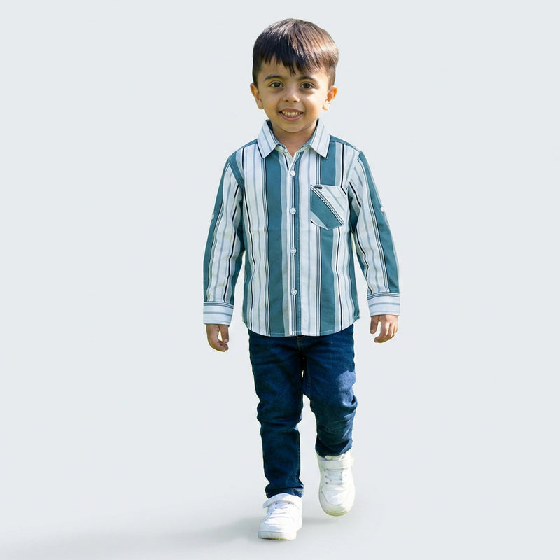 Boys Striped Shirt with Denim Jeans – Smart Casual Kids Outfit for Everyday Wear