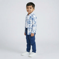 BOYS Blue Floral Print Shirt with Graphic T-Shirt and Cargo Pants Set