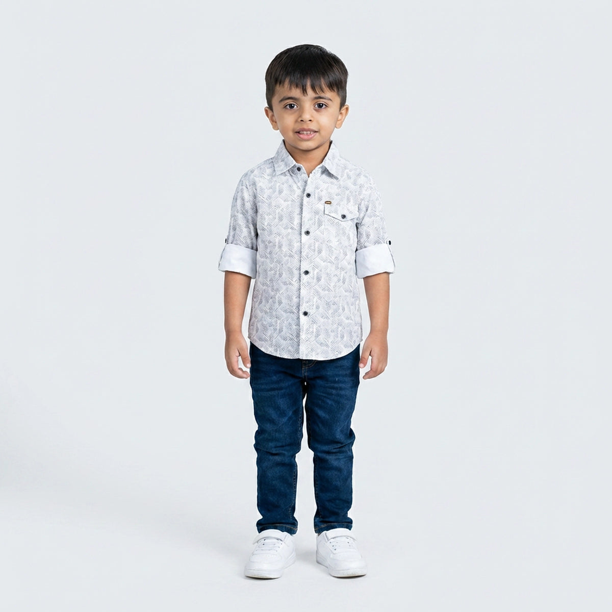 Boys Grey Printed Shirt with Denim Jeans – Smart Casual Outfit for Kids - image 8