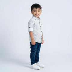 Boys Grey Printed Shirt with Denim Jeans – Smart Casual Outfit for Kids