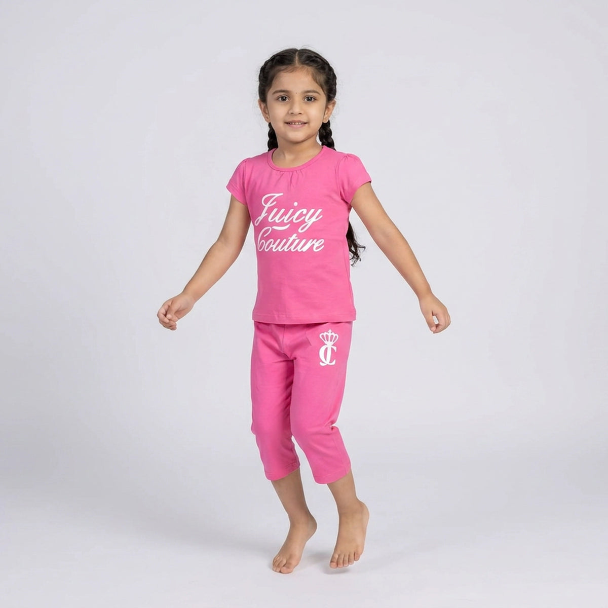 Girls Blue Graphic Print Cotton T-Shirt with Capri Pants Set