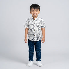 Boys Printed Kurta Shirt with Denim Jeans – Casual Ethnic Fusion Wear for Kids