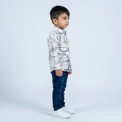 Boys Printed Kurta Shirt with Denim Jeans – Casual Ethnic Fusion Wear for Kids
