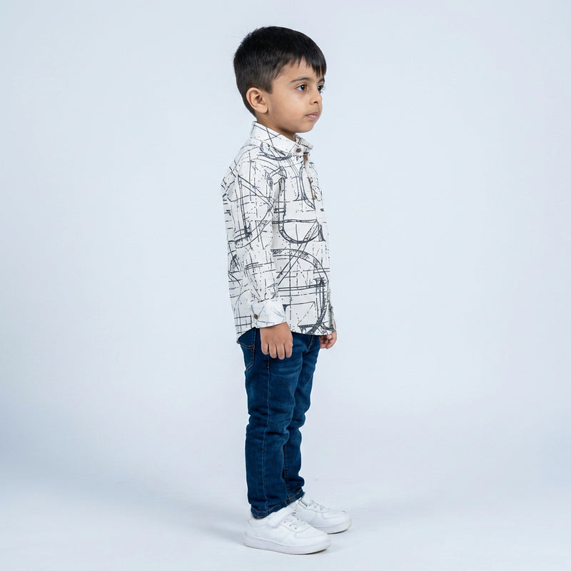 Boys Printed Kurta Shirt with Denim Jeans – Casual Ethnic Fusion Wear for Kids
