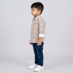 Boys Green Printed Shirt with Denim Jeans – Casual Stylish Outfit for Kids