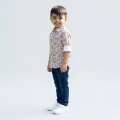Boys Green Printed Shirt with Denim Jeans – Casual Stylish Outfit for Kids