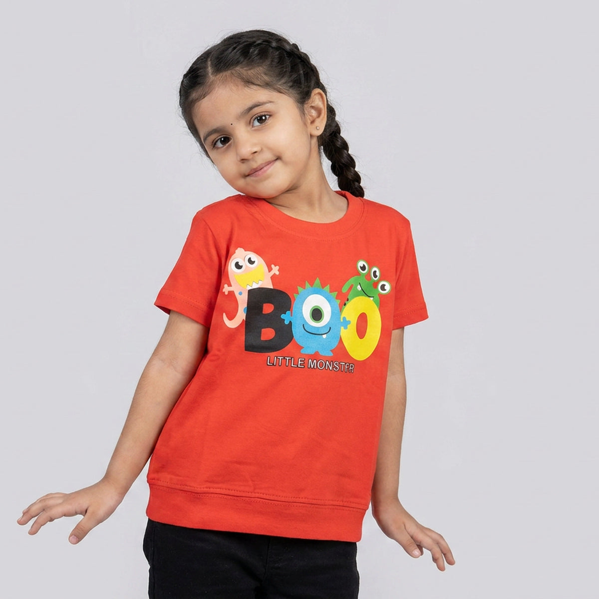 Kids Red Boo Little Monster Print Cotton T-Shirt