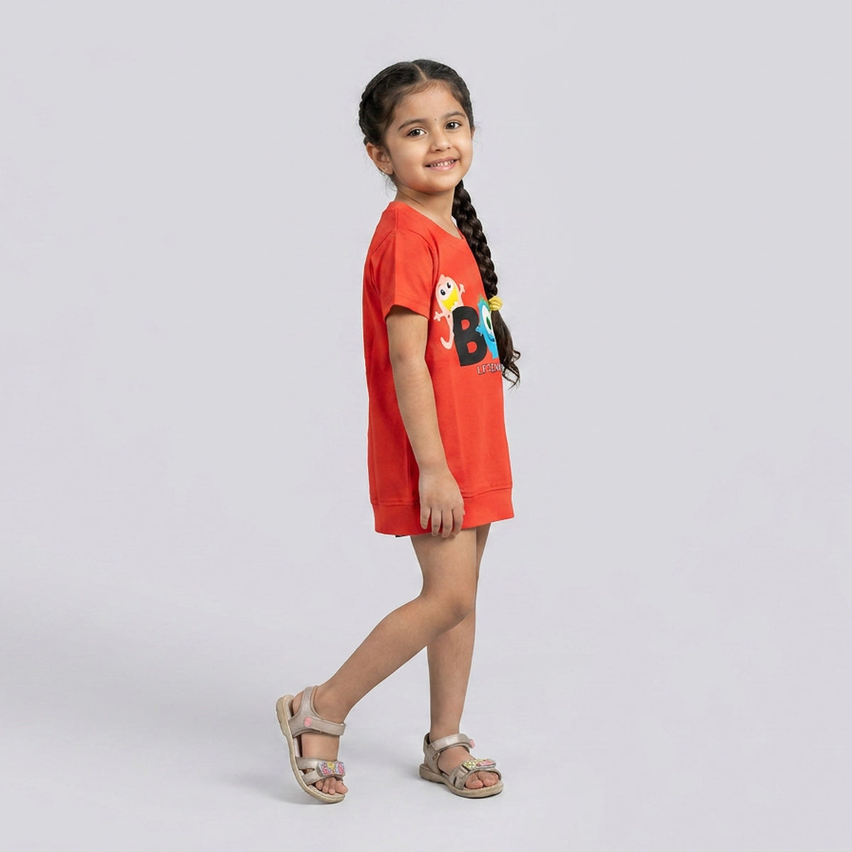Kids Red Boo Little Monster Print Cotton T-Shirt