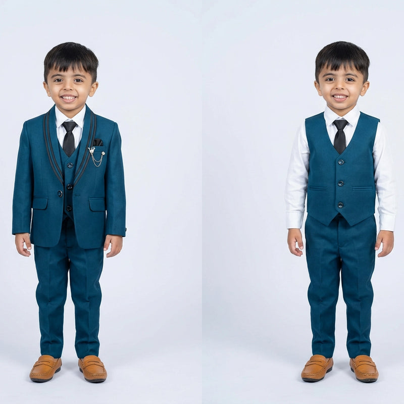 Boys Formal Suit Set in with Blazer, Waistcoat, Shirt, Tie and Trousers
