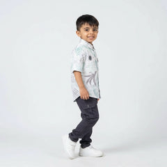 Boys Abstract Print Casual Shirt with Cargo Pants and White Sneakers – 2 Color Variants